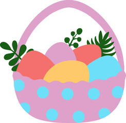 Easter Day Egg in a Basket Flat Hand Drawn Illustration