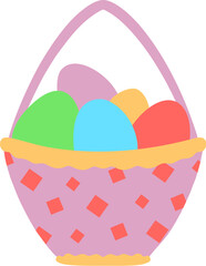 Easter Day Egg in a Basket Flat Hand Drawn Illustration
