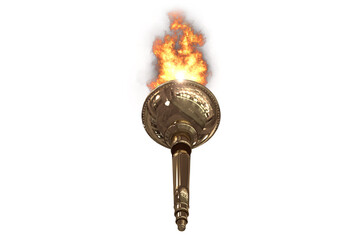Burning gold sport torch against white background