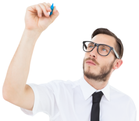 Geeky businessman writing with marker