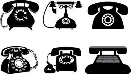 Set of classic 3d Realistic Vintage Retro Old Telephone set Icons.Closeup Isolated on Transparent Background. Design Template Front View.