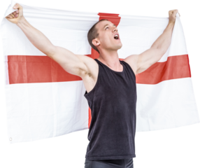 Athlete holding england national flag