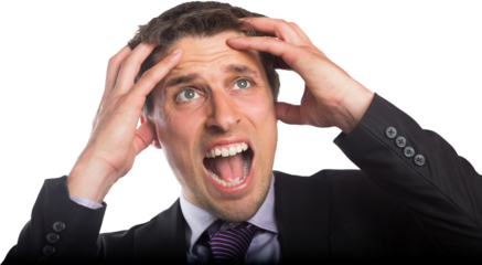 Close-up of frustrated businessman looking up