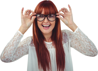 Smiling hipster woman posing face to the camera