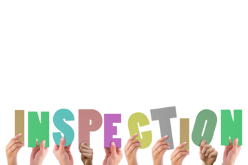 Cropped hands holding colorful word inspection 