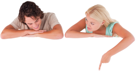 Woman showing her husband something on a whiteboard