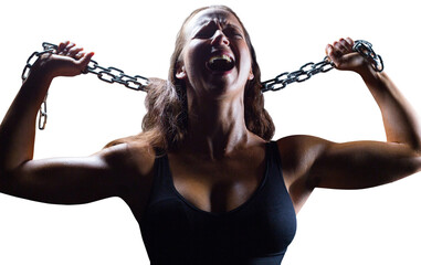 Aggressive female athlete holding chain