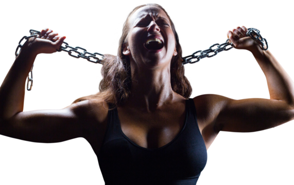 Aggressive female athlete holding chain