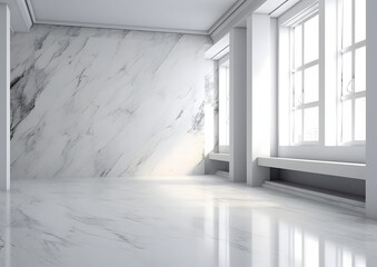A minimalist Empty White Room with Sunlight Windows