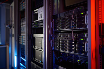 Closeup server room data center for cloud computing
