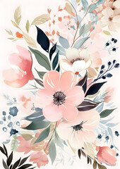 Decorative watercolor flowers background, For notebook cover