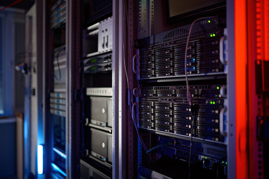 Closeup server room data center for cloud computing