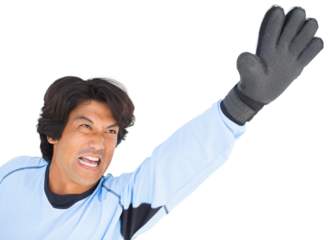 Goalkeeper with arm raised