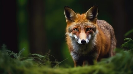 Fototapeta premium Red fox hunting, vulpes wildlife scene. Generative AI