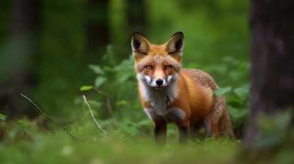 Naklejka premium Red fox hunting, vulpes wildlife scene. Generative AI