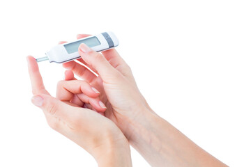 Woman testing her blood glucose level 