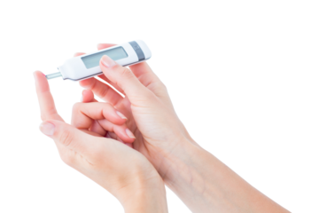 Woman testing her blood glucose level 