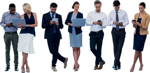 Business people using technology over white background