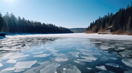 Fototapeta premium Blue ice and cracks on surface of the ice. Generative AI
