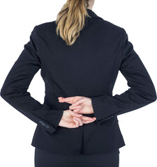 Rear view of businesswoman with fingers crossed behind her back