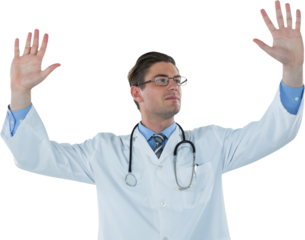 Young male doctor gesturing