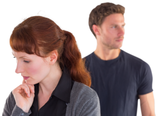 Worried woman with man behind