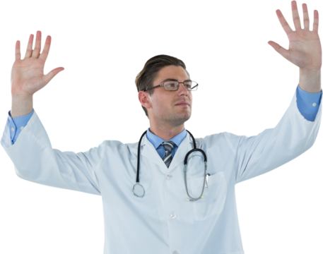Young male doctor gesturing
