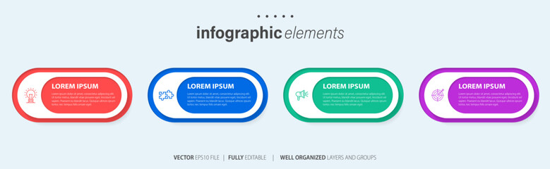 Modern infographic template with 4 steps. Business circle template with options for brochure, diagram, workflow, timeline, web design. Vector EPS 10
