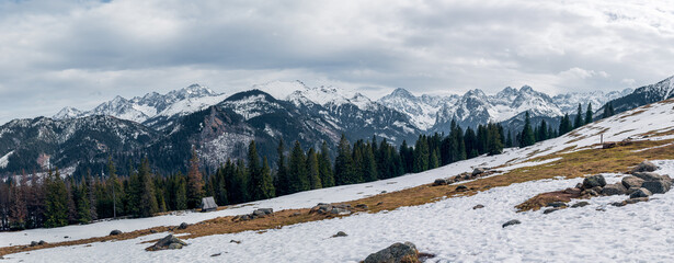 Beautiful Mountain Glade. Early spring. Panorama of snowy mountains. Rusinowa Polana, Tatra Mountains, Poland © p  a  t  r  i  c  k