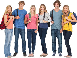 Obraz premium Smiling group with backpacks on as they smile