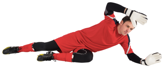 Fit goal keeper jumping up