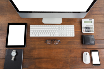 Overhead view of office desk