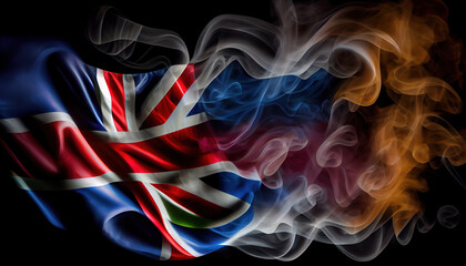 Country Flag of Cook Islands in Explosion or Splashing With White Smoke Wind on Dark Backdrop AI Generative