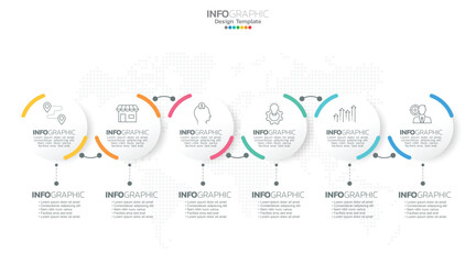 Timeline infographic vector with 6 steps can be used for workflow layout diagram annual report web design.