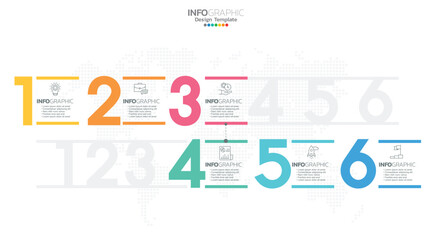 Timeline infographic vector with 6 steps can be used for workflow layout diagram annual report web design.