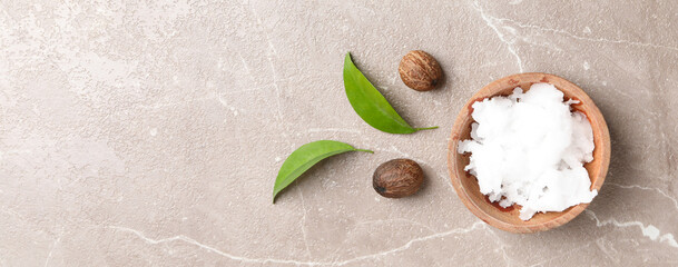 Concept of skin care cosmetics, Shea butter, space for text