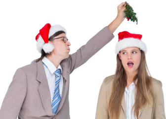 Geeky hipster with mistletoe