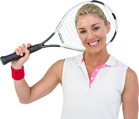 Portrait of happy athlete holding racquet