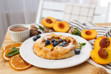 Fruit galette, composition for tasty food concept, space for text