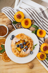 Fruit galette, composition for tasty food concept, top view