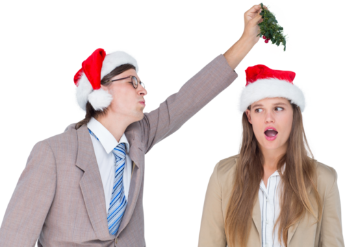 Geeky hipster with mistletoe