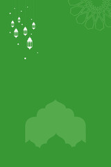 Arabic green background with islamic pattern and ramadan lanterns