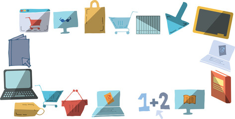 Vector image of computer icons representing online shopping