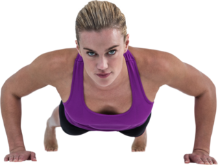 Muscular woman doing push ups 