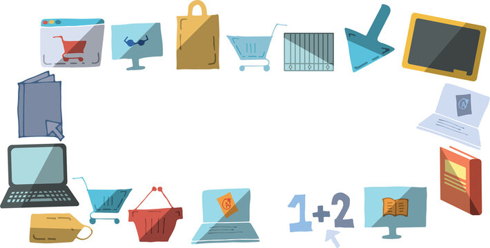 Vector image of computer icons representing online shopping
