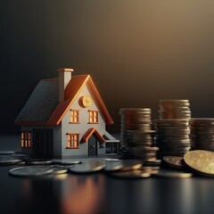 Houses with a lot of coin stack, Idea for property investment.Generative ai