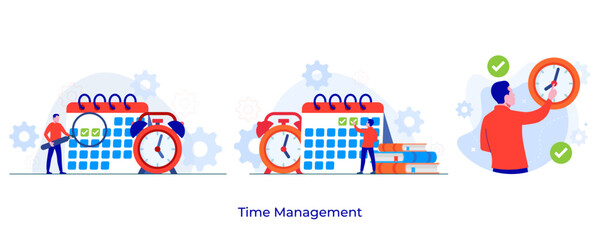 Fototapeta premium Business time management set vector illustration, Project management, Productivity, Time planning, Deadline concept, Planner