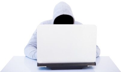 Hacker using white laptop at table