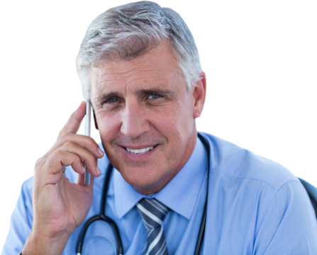 Portrait of confident male doctor using mobile phone