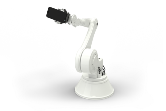 Composite image of robot with smart phone